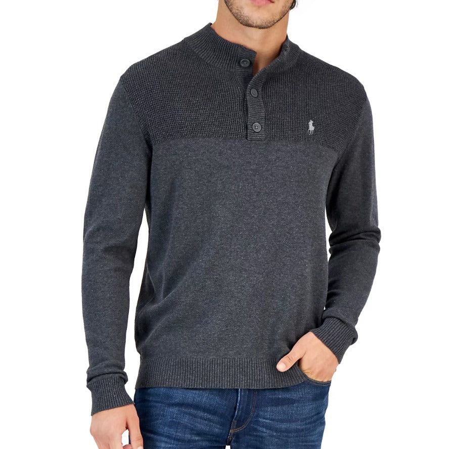 Club Room Men's Button Mock Neck Sweater